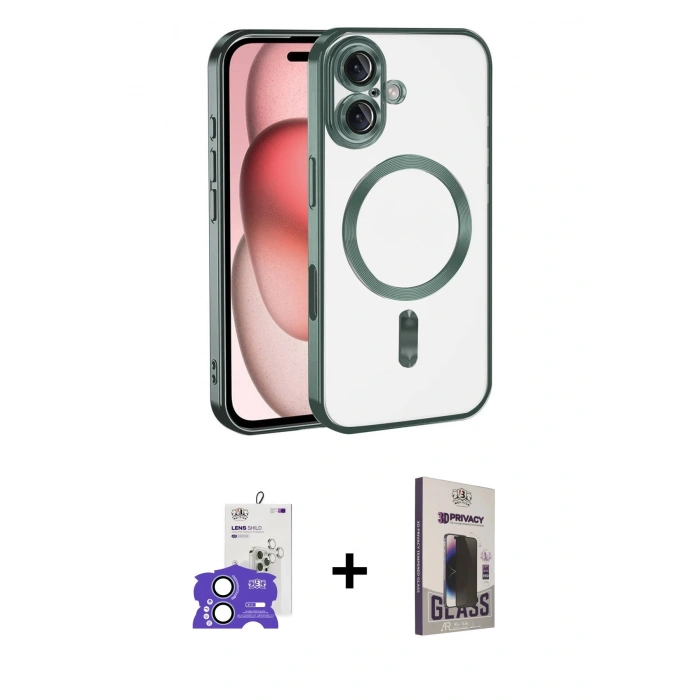 MARSİLYAN™- iPhone 17 Kılıf Nova Işık Özel Seri - Siyah Bilvis Hayalet Cam Ekran Koruyucu + Bilvis Titan Kamera Lens - AKMI