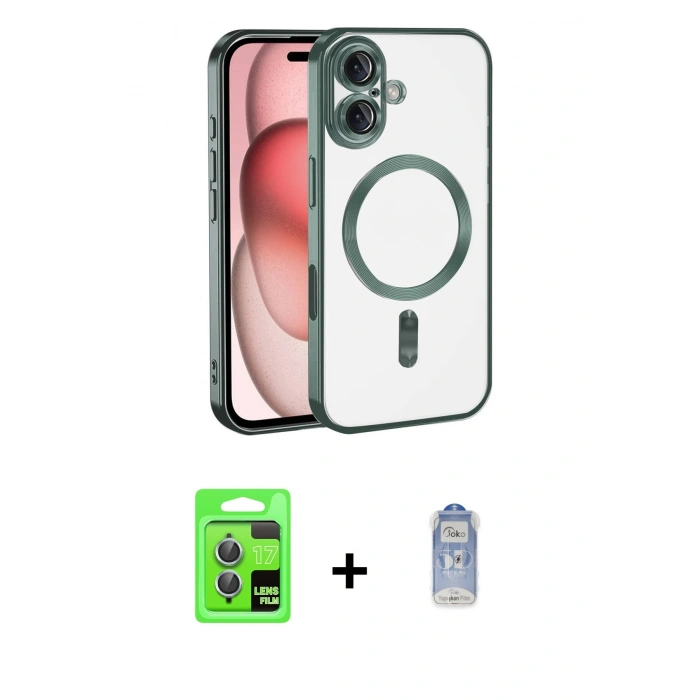 MARSİLYAN™- iPhone 17 Kılıf Nova Işık Özel Seri - Siyah Joko Magic 5D Cam + Raze Metal Kamera Lens - AKMI