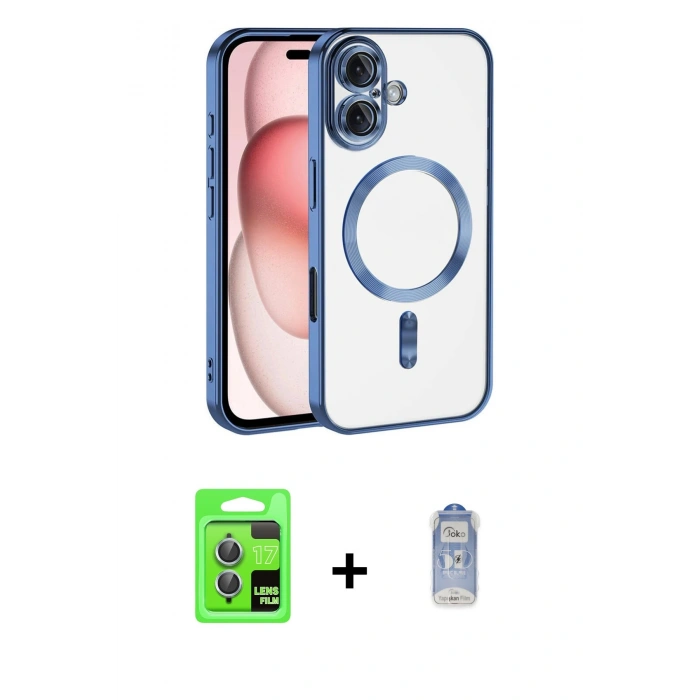 MARSİLYAN™- iPhone 17 Kılıf Nova Işık Özel Seri - Siyah Joko Magic 5D Cam + Raze Metal Kamera Lens - AKMI