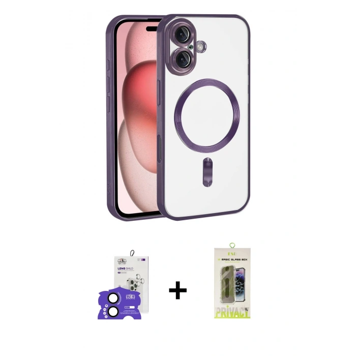 MARSİLYAN™- iPhone 17 Kılıf Nova Işık Özel Seri - Siyah Joko Magic 5D Hayalet Cam + Bilvis Titan Kamera Lens - SH