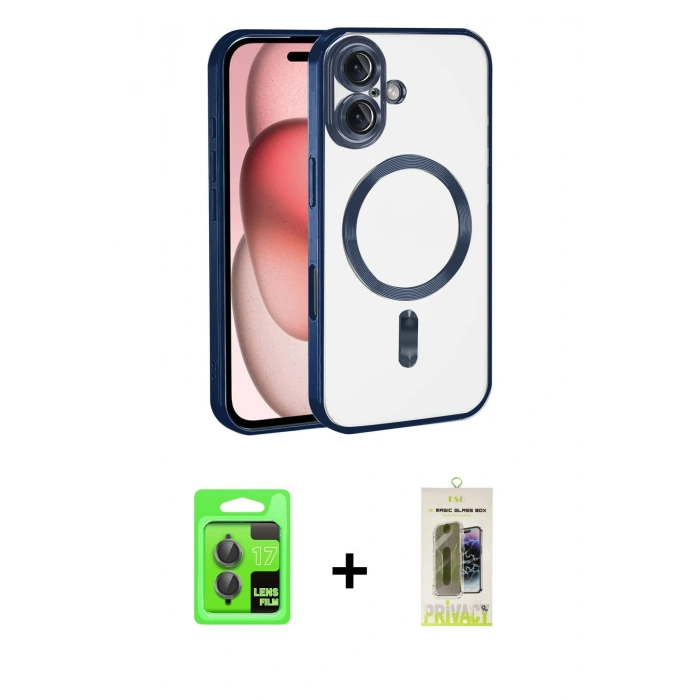 MARSİLYAN™- iPhone 17 Kılıf Nova Işık Özel Seri - Siyah Joko Magic 5D Hayalet Cam + Raze Metal Kamera Lens - GI