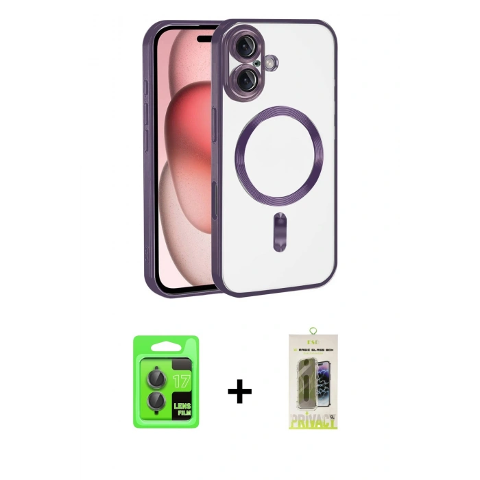 MARSİLYAN™- iPhone 17 Kılıf Nova Işık Özel Seri - Siyah Joko Magic 5D Hayalet Cam + Raze Metal Kamera Lens - GI