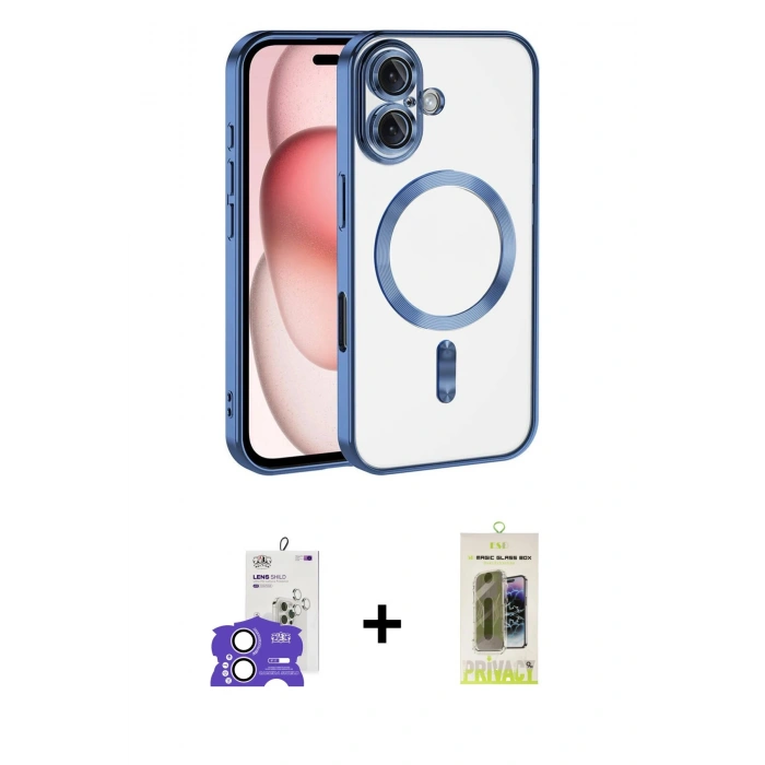 MARSİLYAN™- iPhone 17 Kılıf Nova Işık Özel Seri - Siyah Joko Magic 5D Hayalet Cam + Lila Bilvis Titan Kamera Lens