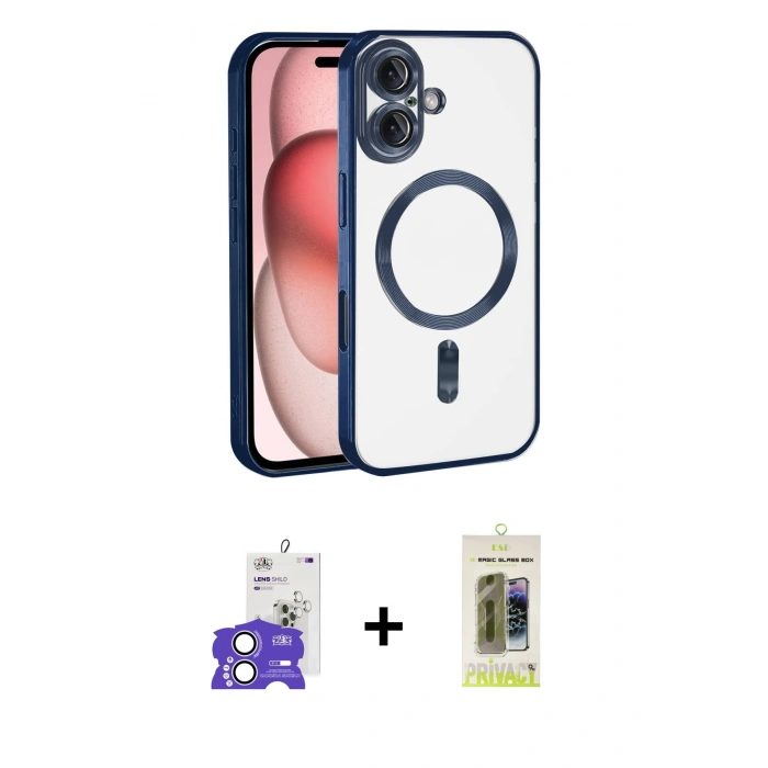 MARSİLYAN™- iPhone 17 Kılıf Nova Işık Özel Seri - Siyah Joko Magic 5D Hayalet Cam + Lila Bilvis Titan Kamera Lens
