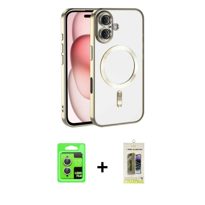 MARSİLYAN™- iPhone 17 Kılıf Nova Işık Özel Seri - Siyah Joko Magic 5D Hayalet Cam + Raze Metal Kamera Lens - GS