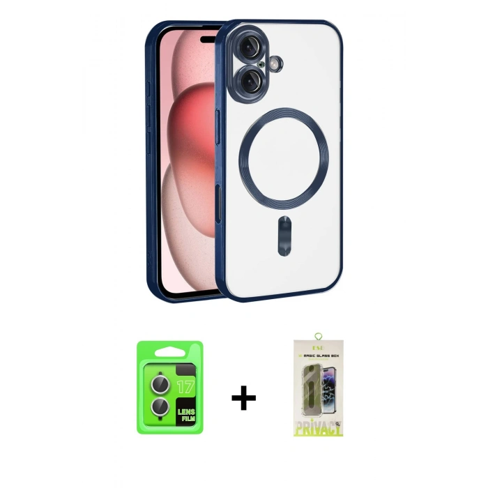 MARSİLYAN™- iPhone 17 Kılıf Nova Işık Özel Seri - Siyah Joko Magic 5D Hayalet Cam + Raze Metal Kamera Lens - GS