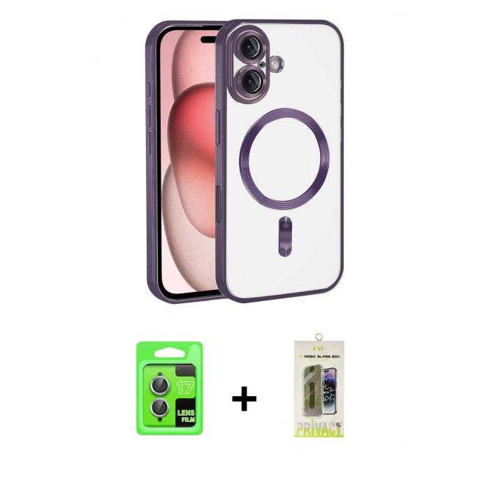 MARSİLYAN™- iPhone 17 Kılıf Nova Işık Özel Seri - Siyah Joko Magic 5D Hayalet Cam + Raze Metal Kamera Lens - AKMI