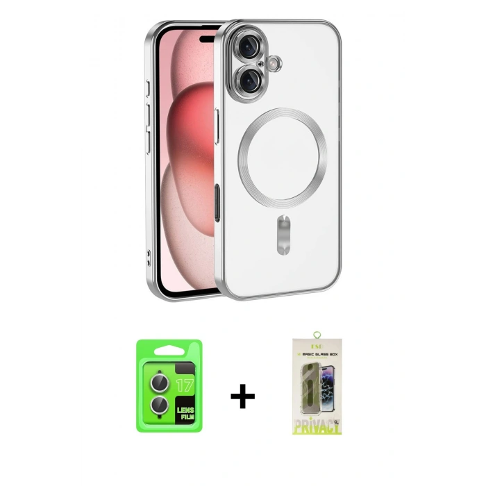 MARSİLYAN™- iPhone 17 Kılıf Nova Işık Özel Seri - Siyah Joko Magic 5D Hayalet Cam + Raze Metal Kamera Lens - GS