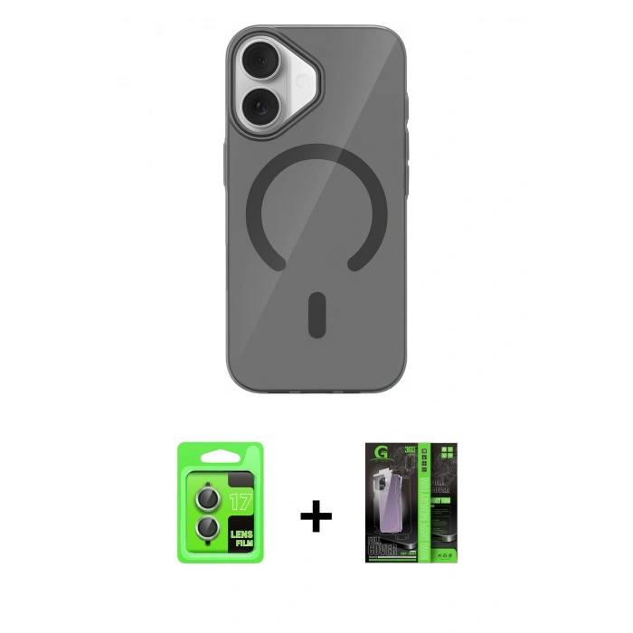 MARSİLYAN™- iPhone 17 Kılıf Pusula Form Özel Seri - Şeffaf 360 Full Body Arka Koruyucu + Raze Metal Kamera Lens - AKYL