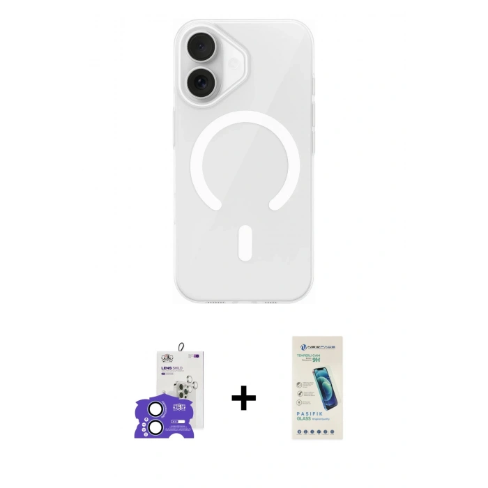 MARSİLYAN™- iPhone 17 Kılıf Pusula Form Özel Seri - Şeffaf Pasifik Cam Ekran Koruyucu + Bilvis Titan Kamera Lens - AKMI