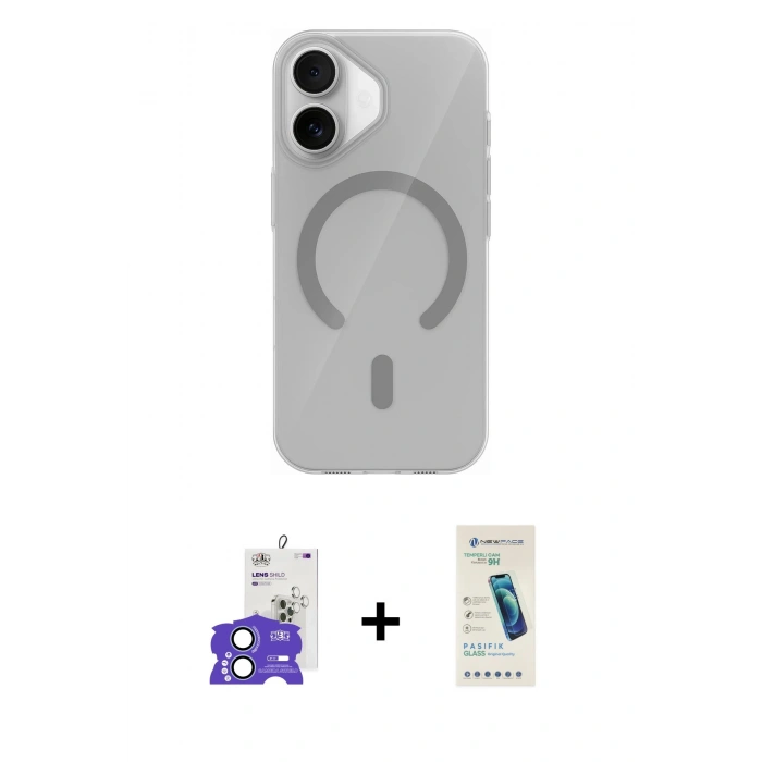 MARSİLYAN™- iPhone 17 Kılıf Pusula Form Özel Seri - Şeffaf Pasifik Cam Ekran Koruyucu + Bilvis Titan Kamera Lens - AKMI