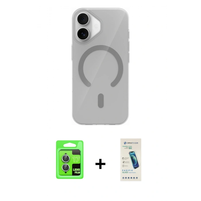 MARSİLYAN™- iPhone 17 Kılıf Pusula Form Özel Seri - Şeffaf Pasifik Cam Ekran Koruyucu + Raze Metal Kamera Lens - AKMI