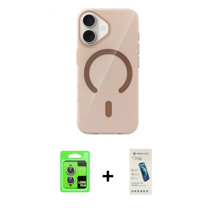 MARSİLYAN™- iPhone 17 Kılıf Pusula Form Özel Seri - Şeffaf Pasifik Cam Ekran Koruyucu + Raze Metal Kamera Lens - AKMI