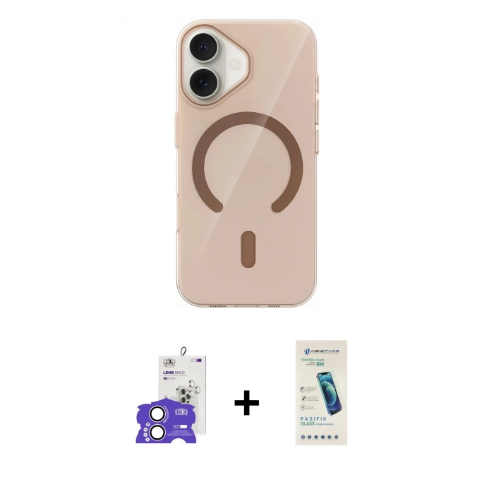 MARSİLYAN™- iPhone 17 Kılıf Pusula Form Özel Seri - Şeffaf Pasifik Cam Ekran Koruyucu + Bilvis Titan Kamera Lens - LA