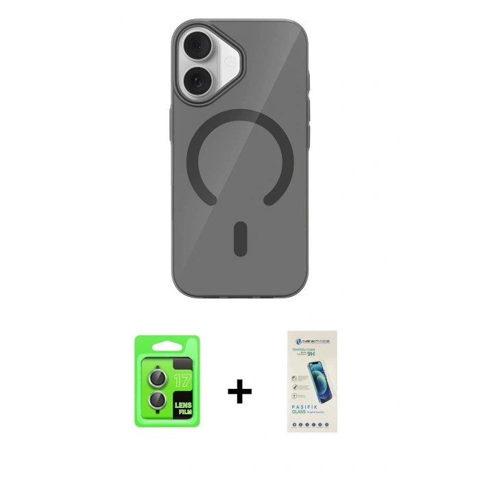 MARSİLYAN™- iPhone 17 Kılıf Pusula Form Özel Seri - Şeffaf Pasifik Cam Ekran Koruyucu + Raze Metal Kamera Lens - AKYL