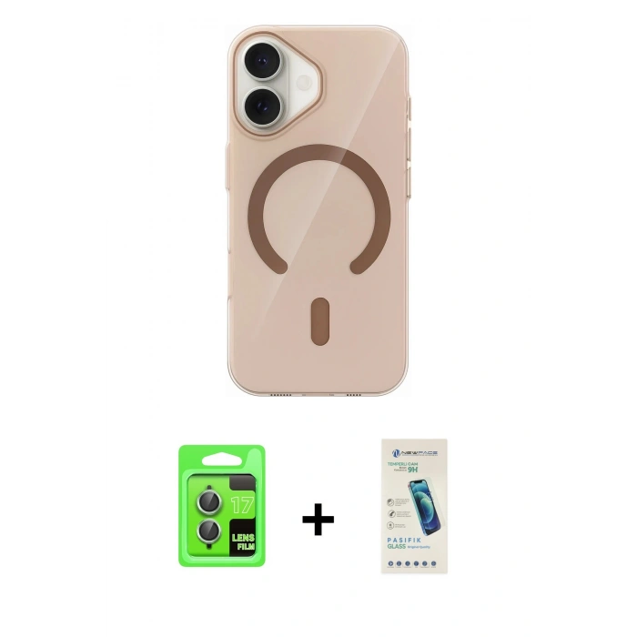 MARSİLYAN™- iPhone 17 Kılıf Pusula Form Özel Seri - Şeffaf Pasifik Cam Ekran Koruyucu + Raze Metal Kamera Lens - AKYL