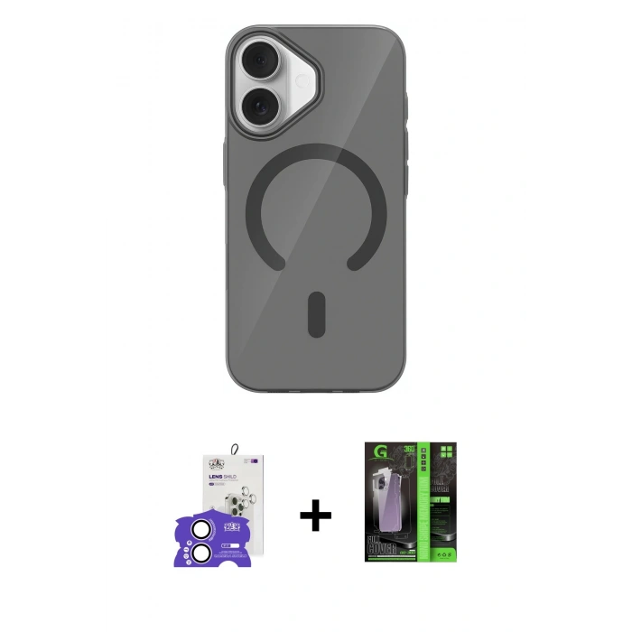 MARSİLYAN™- iPhone 17 Kılıf Pusula Form Özel Seri - Siyah 360 Mat Full Body Arka Koruyucu + Bilvis Titan Kamera Lens - LA