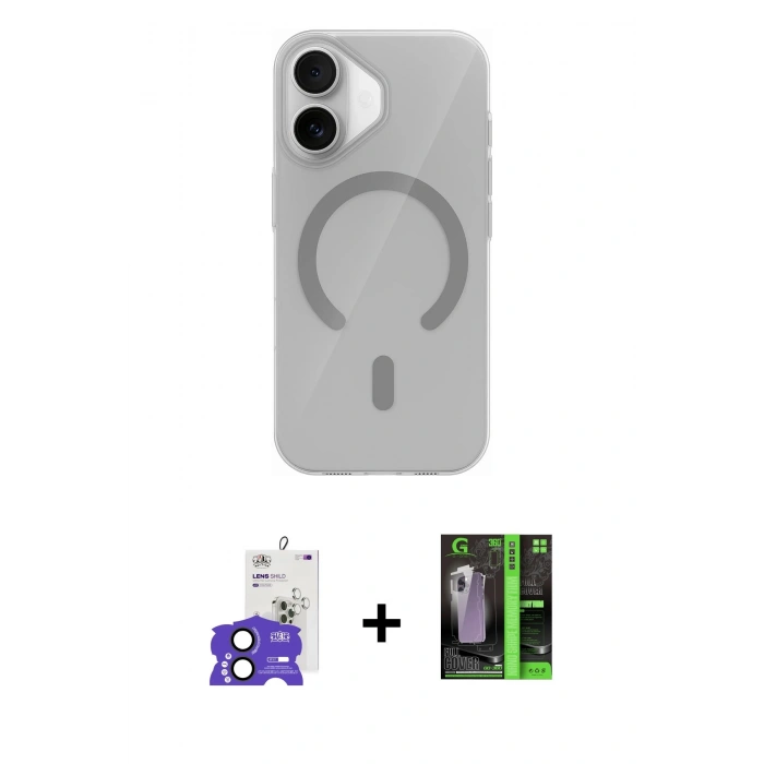 MARSİLYAN™- iPhone 17 Kılıf Pusula Form Özel Seri - Siyah 360 Mat Full Body Arka Koruyucu + Bilvis Titan Kamera Lens - SH