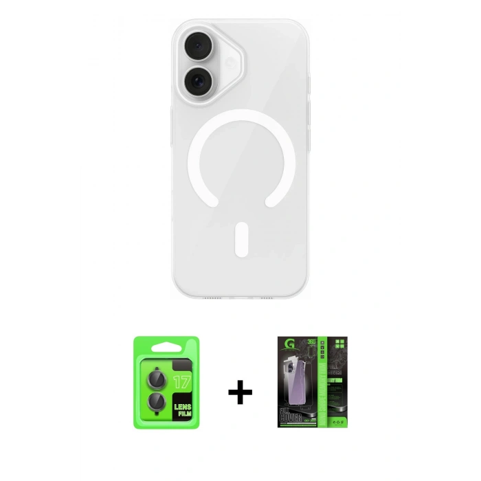 MARSİLYAN™- iPhone 17 Kılıf Pusula Form Özel Seri - Siyah 360 Mat Full Body Arka Koruyucu + Raze Metal Kamera Lens - GI