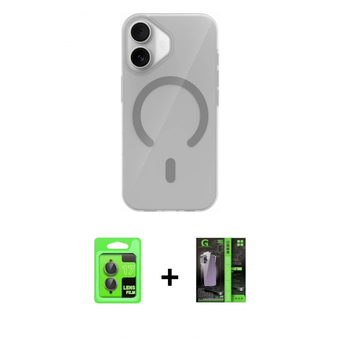 MARSİLYAN™- iPhone 17 Kılıf Pusula Form Özel Seri - Siyah 360 Mat Full Body Arka Koruyucu + Raze Metal Kamera Lens - GI