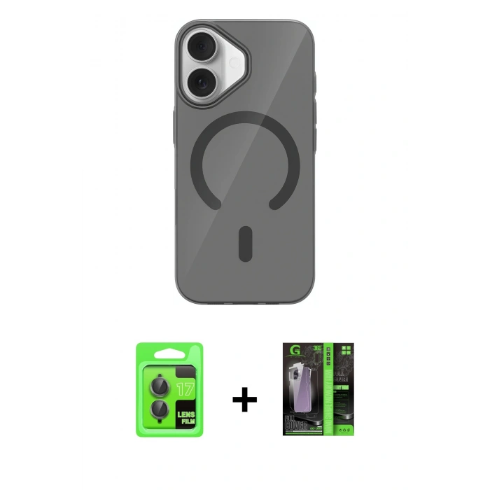 MARSİLYAN™- iPhone 17 Kılıf Pusula Form Özel Seri - Siyah 360 Mat Full Body Arka Koruyucu + Raze Metal Kamera Lens - GI
