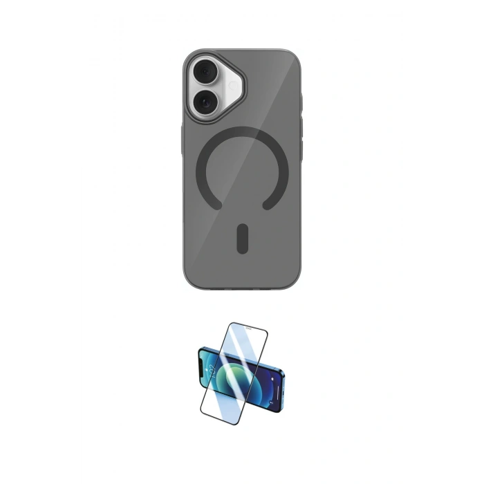 MARSİLYAN™- iPhone 17 Kılıf Pusula Form Özel Seri - Siyah 3D Antistatik Cam Ekran Koruyucu