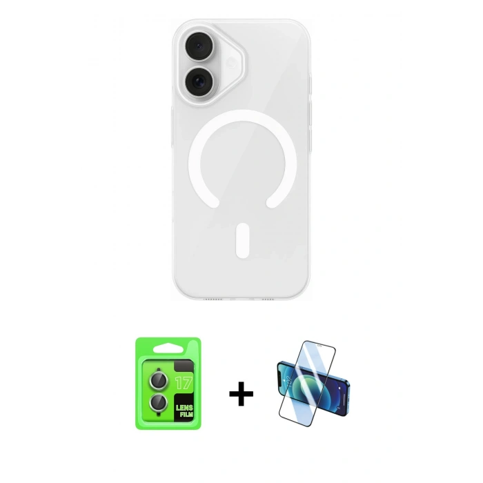 MARSİLYAN™- iPhone 17 Kılıf Pusula Form Özel Seri - Siyah 3D Antistatik Cam Ekran Koruyucu + Raze Metal Kamera Lens - AKYL