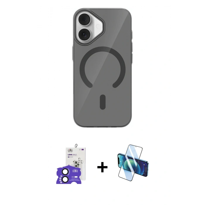 MARSİLYAN™- iPhone 17 Kılıf Pusula Form Özel Seri - Siyah 3D Antistatik Cam Ekran Koruyucu + Bilvis Titan Kamera Lens - SH