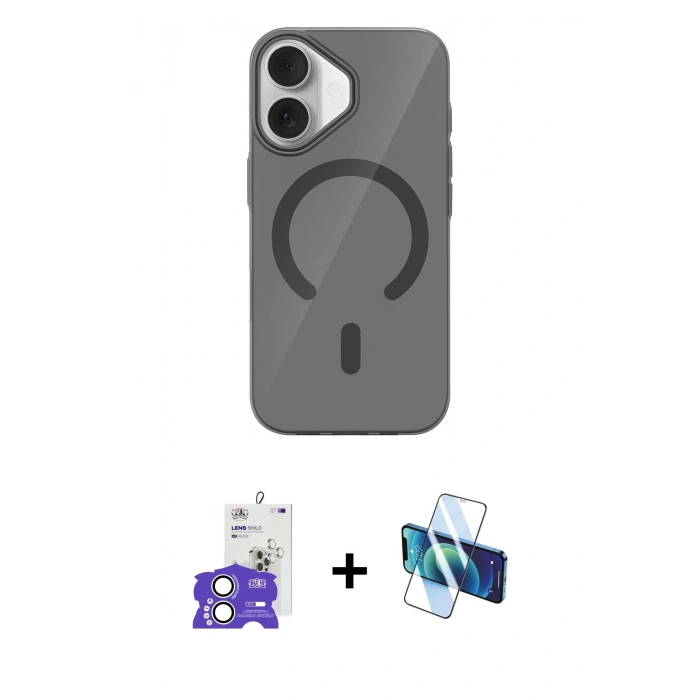 MARSİLYAN™- iPhone 17 Kılıf Pusula Form Özel Seri - Siyah 3D Antistatik Cam Ekran Koruyucu + Bilvis Titan Kamera Lens - GS