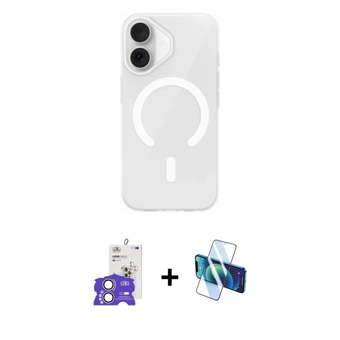 MARSİLYAN™- iPhone 17 Kılıf Pusula Form Özel Seri - Siyah 3D Antistatik Cam Ekran Koruyucu + Bilvis Titan Kamera Lens - GS