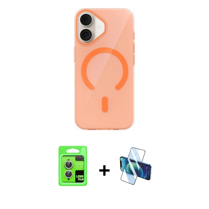 MARSİLYAN™- iPhone 17 Kılıf Pusula Form Özel Seri - Siyah 3D Antistatik Cam Ekran Koruyucu + Raze Metal Kamera Lens - GS