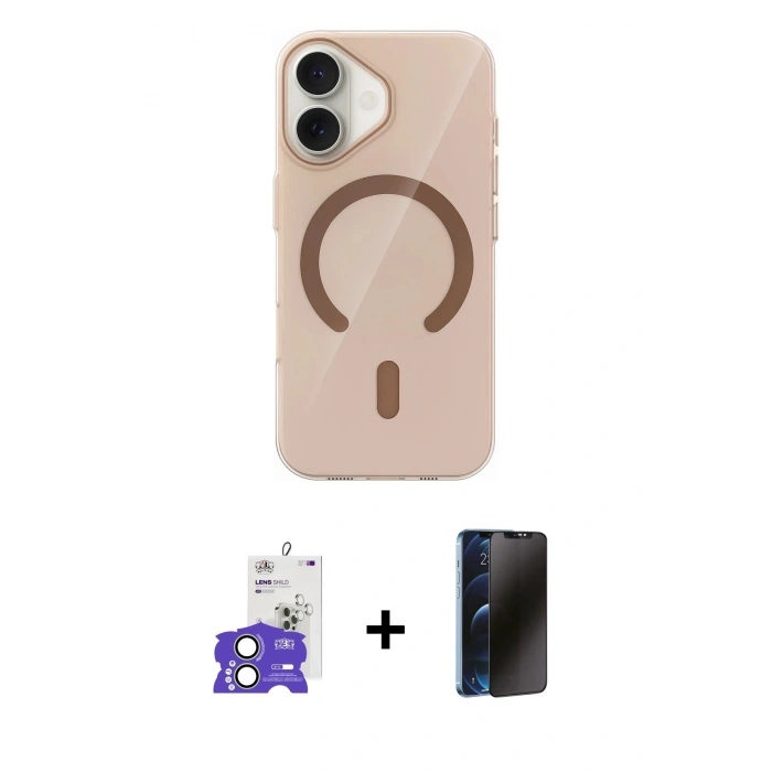 MARSİLYAN™- iPhone 17 Kılıf Pusula Form Özel Seri - Siyah 3D Antistatik Hayalet Cam Ekran Koruyucu + Bilvis Titan Kamera Lens - AKYL