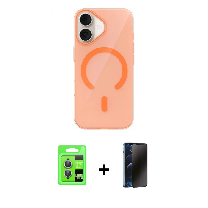MARSİLYAN™- iPhone 17 Kılıf Pusula Form Özel Seri - Siyah 3D Antistatik Hayalet Cam Ekran Koruyucu + Raze Metal Kamera Lens - AKMI