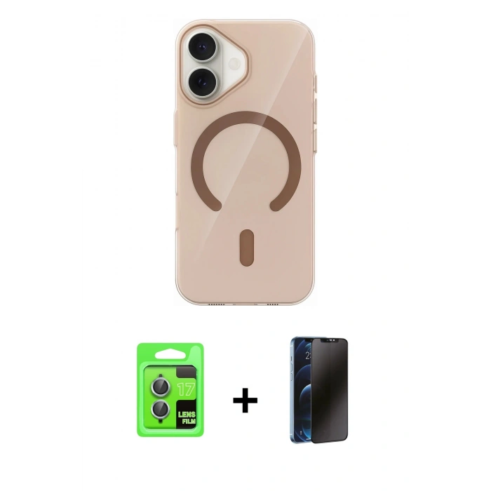 MARSİLYAN™- iPhone 17 Kılıf Pusula Form Özel Seri - Siyah 3D Antistatik Hayalet Cam Ekran Koruyucu + Raze Metal Kamera Lens - AKMI