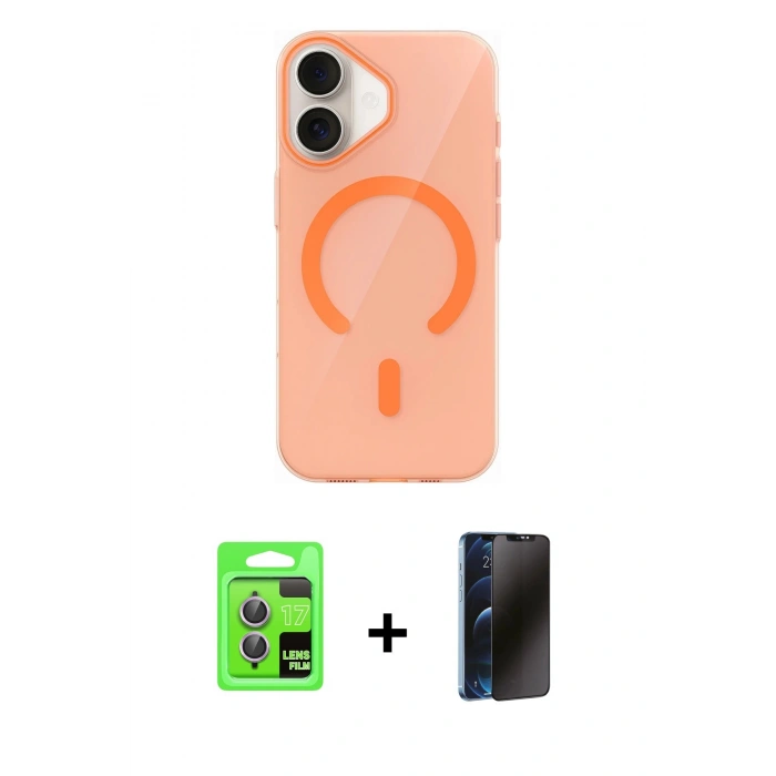MARSİLYAN™- iPhone 17 Kılıf Pusula Form Özel Seri - Siyah 3D Antistatik Hayalet Cam Ekran Koruyucu + Raze Metal Kamera Lens - AKMR