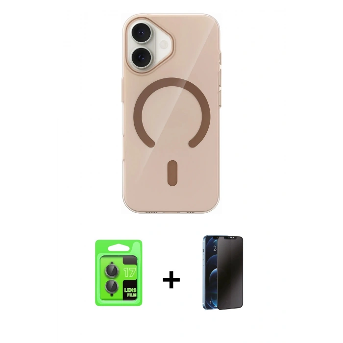 MARSİLYAN™- iPhone 17 Kılıf Pusula Form Özel Seri - Siyah 3D Antistatik Hayalet Cam Ekran Koruyucu + Raze Metal Kamera Lens - GI