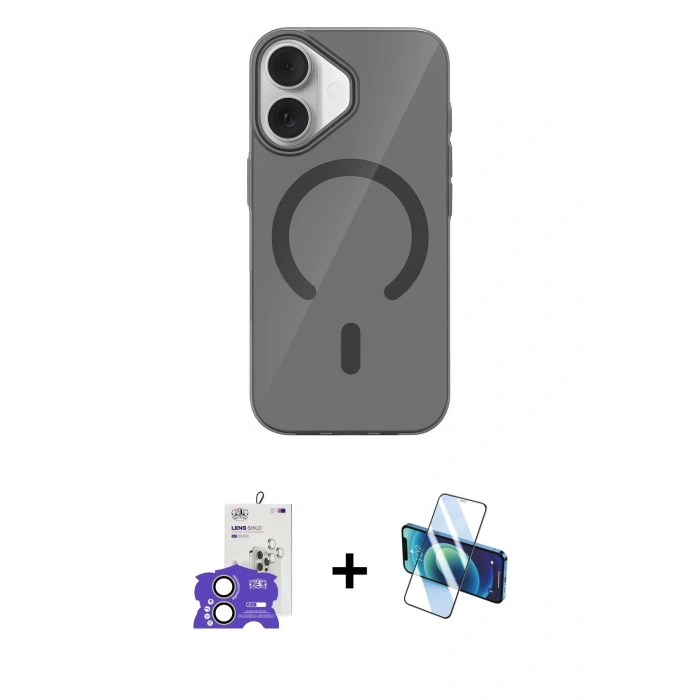MARSİLYAN™- iPhone 17 Kılıf Pusula Form Özel Seri - Siyah 3D Antistatik Seramik Nano Ekran Koruyucu + Bilvis Titan Kamera Lens - AKYL