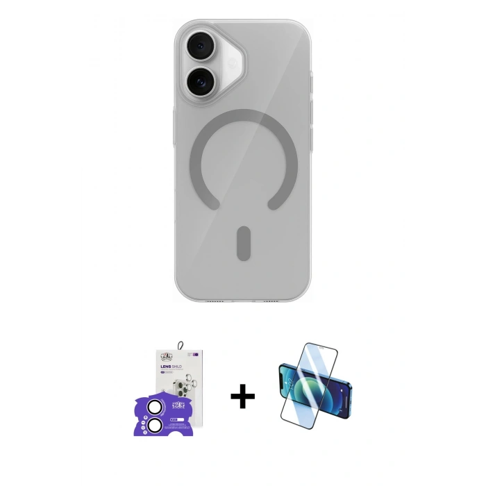 MARSİLYAN™- iPhone 17 Kılıf Pusula Form Özel Seri - Siyah 3D Antistatik Seramik Nano Ekran Koruyucu + Bilvis Titan Kamera Lens - LA
