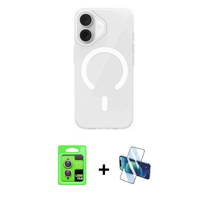 MARSİLYAN™- iPhone 17 Kılıf Pusula Form Özel Seri - Siyah 3D Antistatik Seramik Nano Ekran Koruyucu + Raze Metal Kamera Lens - AKMI