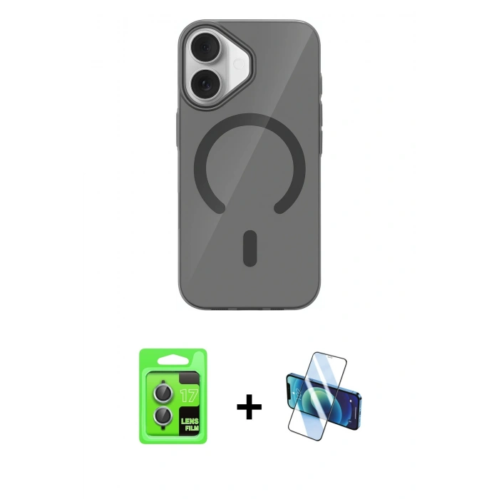 MARSİLYAN™- iPhone 17 Kılıf Pusula Form Özel Seri - Siyah 3D Antistatik Seramik Nano Ekran Koruyucu + Raze Metal Kamera Lens - AKMI