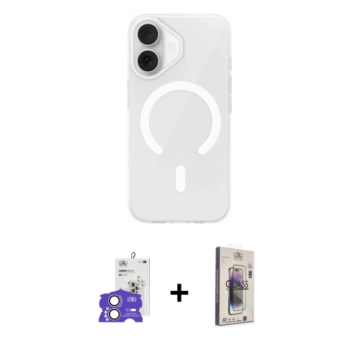 MARSİLYAN™- iPhone 17 Kılıf Pusula Form Özel Seri - Siyah Bilvis 3D Cam Ekran Koruyucu + Bilvis Titan Kamera Lens - LA