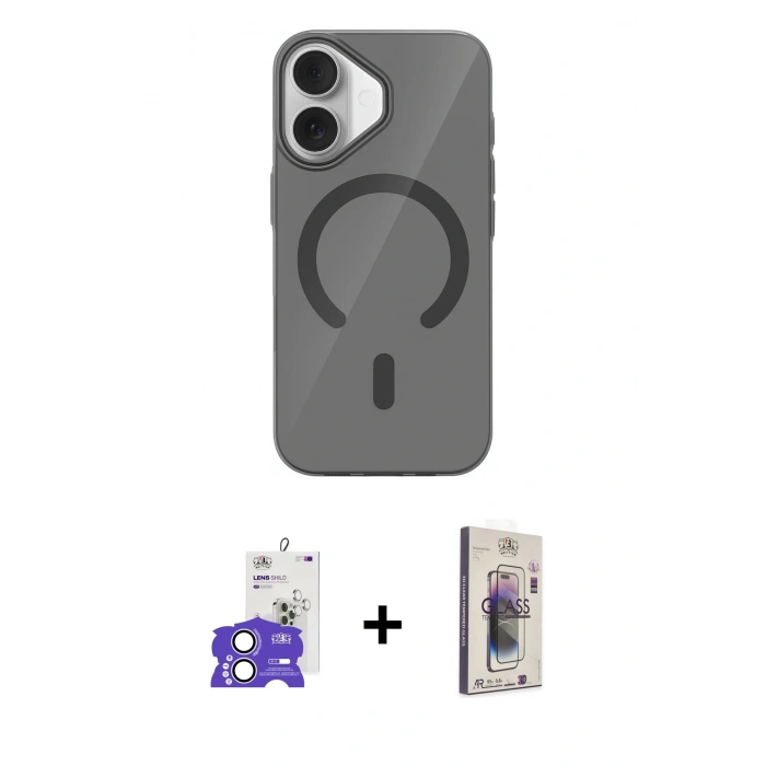MARSİLYAN™- iPhone 17 Kılıf Pusula Form Özel Seri - Siyah Bilvis 3D Cam Ekran Koruyucu + Bilvis Titan Kamera Lens - LA