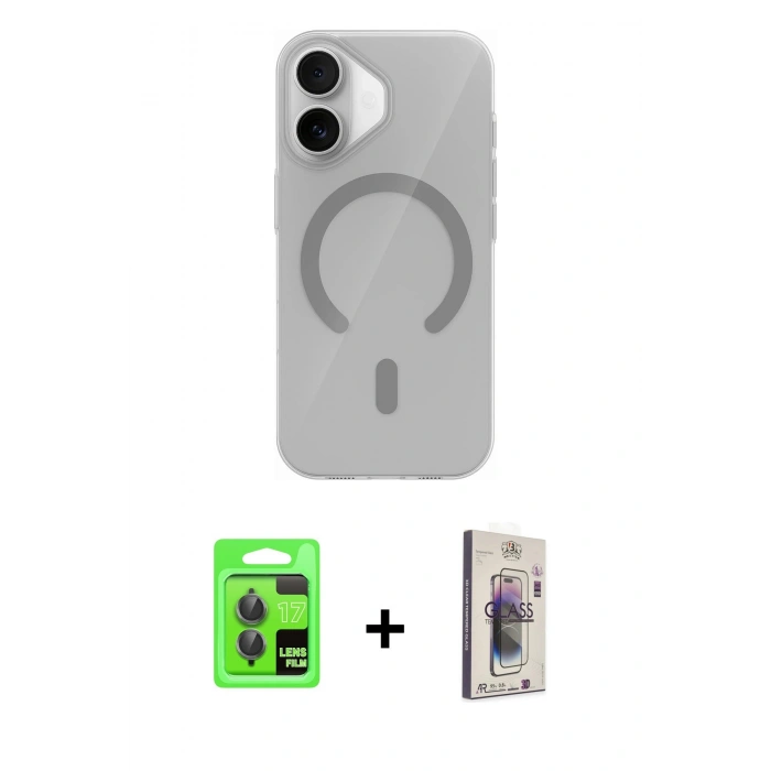 MARSİLYAN™- iPhone 17 Kılıf Pusula Form Özel Seri - Siyah Bilvis 3D Cam Ekran Koruyucu + Raze Metal Kamera Lens - GI