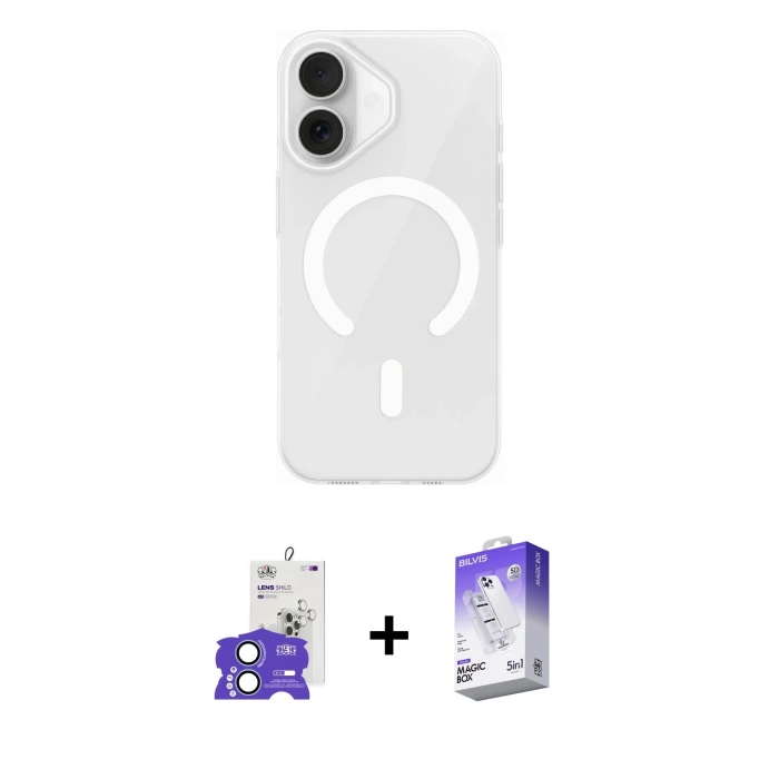 MARSİLYAN™- iPhone 17 Kılıf Pusula Form Özel Seri - Siyah Bilvis 5in1 3D Magic Cam Ekran Koruyucu + Açık Mavi Bilvis Titan Kamera Lens