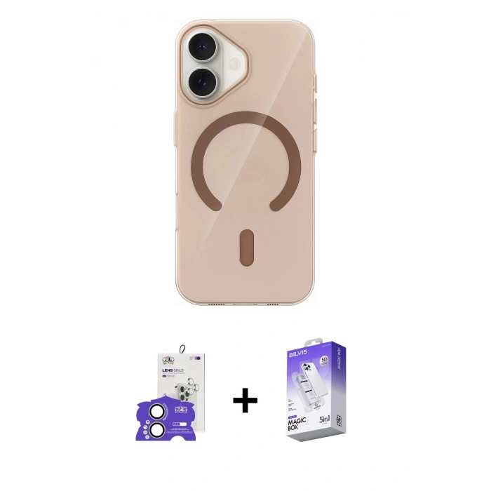 MARSİLYAN™- iPhone 17 Kılıf Pusula Form Özel Seri - Siyah Bilvis 5in1 3D Magic Cam Ekran Koruyucu + Bilvis Titan Kamera Lens - AKYL