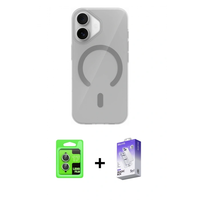 MARSİLYAN™- iPhone 17 Kılıf Pusula Form Özel Seri - Siyah Bilvis 5in1 3D Magic Cam Ekran Koruyucu + Raze Metal Kamera Lens - AKYL