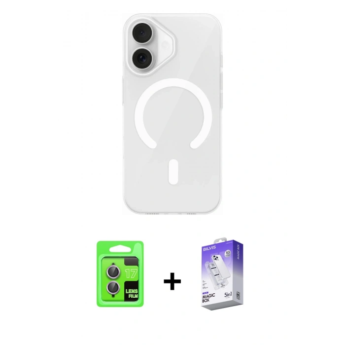 MARSİLYAN™- iPhone 17 Kılıf Pusula Form Özel Seri - Siyah Bilvis 5in1 3D Magic Cam Ekran Koruyucu + Raze Metal Kamera Lens - AKMR