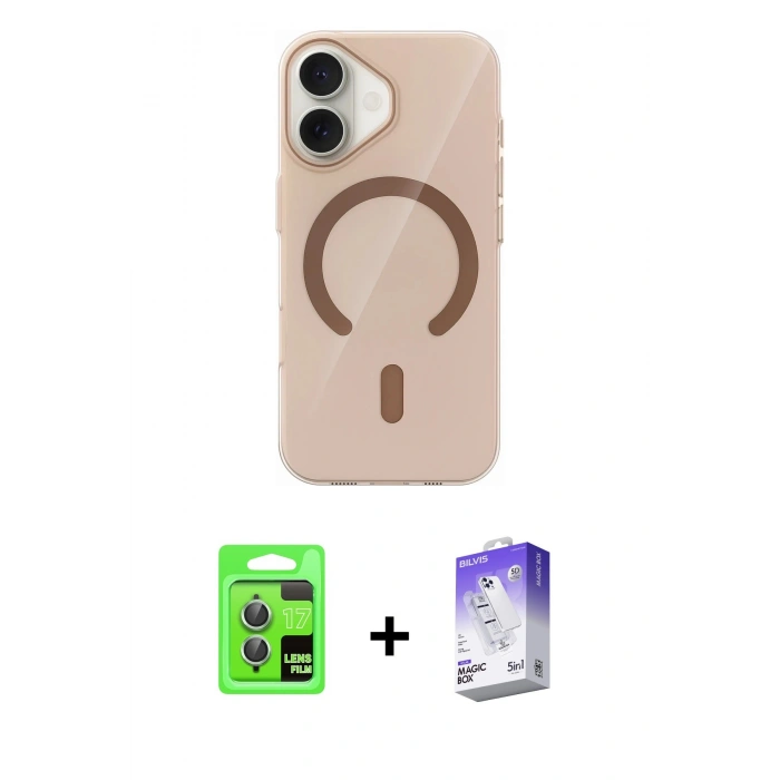 MARSİLYAN™- iPhone 17 Kılıf Pusula Form Özel Seri - Siyah Bilvis 5in1 3D Magic Cam Ekran Koruyucu + Raze Metal Kamera Lens - AKYL