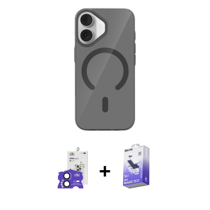 MARSİLYAN™- iPhone 17 Kılıf Pusula Form Özel Seri - Siyah Bilvis 5in1 5D Magic Hayalet Cam Ekran Koruyucu + Bilvis Titan Kamera Lens - SH