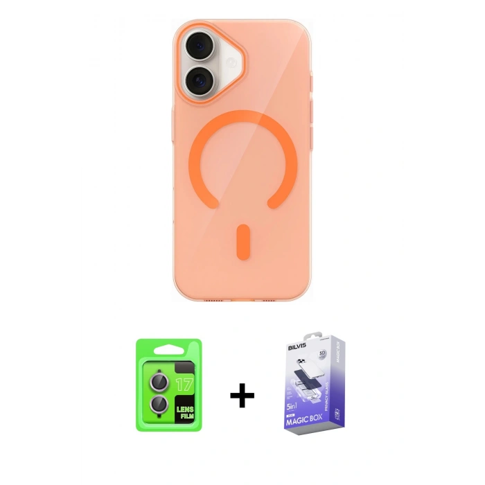 MARSİLYAN™- iPhone 17 Kılıf Pusula Form Özel Seri - Siyah Bilvis 5in1 5D Magic Hayalet Cam Ekran Koruyucu + Raze Metal Kamera Lens - AKMR